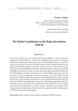 The Polish Contribution to the Baden Revolution 1848/49