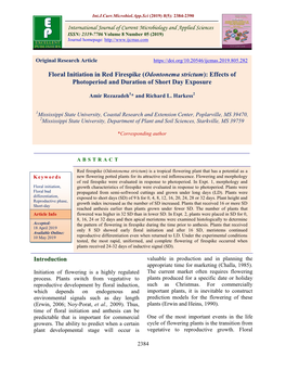 Odontonema Strictum): Effects of Photoperiod and Duration of Short Day Exposure