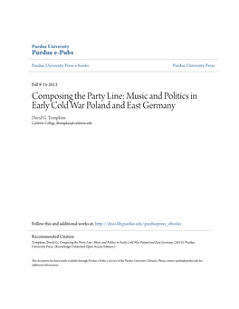 Music and Politics in Early Cold War Poland and East Germany David G