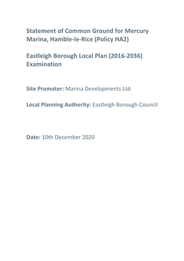 Statement of Common Ground for Mercury Marina, Hamble-Le-Rice (Policy HA2) Eastleigh Borough Local Plan (2016-2036) Examination