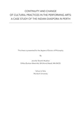 Continuity and Change of Cultural Practices in the Performing Arts: a Case Study of the Indian Diaspora in Perth ______