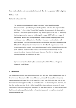 Conversationalization and Democratization in a Radio Chat Show: a Grammar-Led Investigation