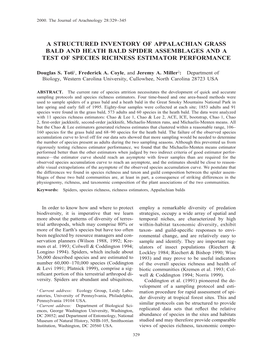 A Structured Inventory of Appalachian Grass Bald and Heath Bald Spider Assemblages and a Test of Species Richness Estimator Performance