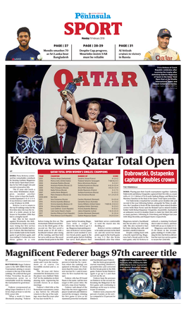 Kvitova Wins Qatar Total Open