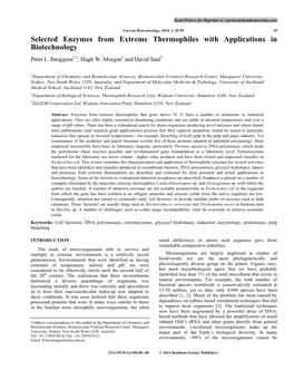 Selected Enzymes from Extreme Thermophiles with Applications in Biotechnology Peter L