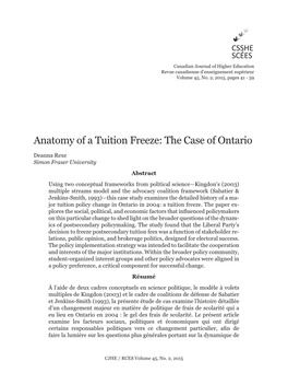 Anatomy of a Tuition Freeze: the Case of Ontario