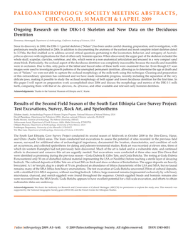 Paleoanthropology Society Meeting Abstracts, Chicago, Il, 31 March & 1 April 2009