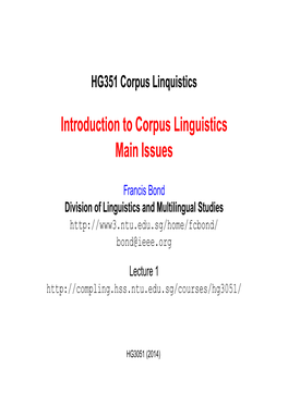 Corpus Linguistics Main Issues