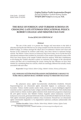 The Role of Foreign and Turkish Schools in Changing Late Ottoman Educational Policy: Robert College and Mekteb-I Sultani