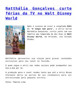 Natthália Gonçalves Curte Férias Da TV No Walt Disney World,Dancing Brasil Procura Crianças Entre 09 a 14 Anos,Startup Tran