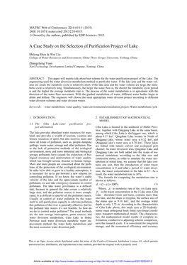 A Case Study on the Selection of Purification Project of Lake