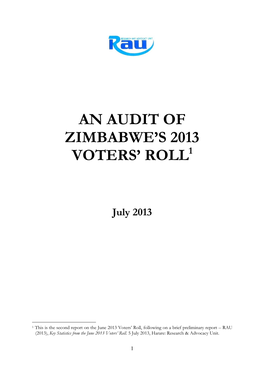 An Audit of Zimbabwe's Voters' Roll
