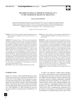 Records of Epigeal Spiders in Bahía Blanca in the Temperate Region of Argentina