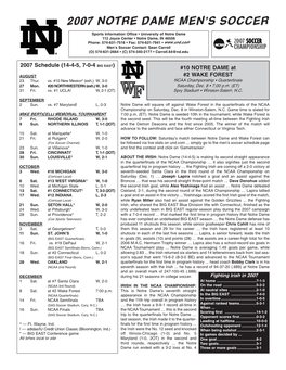 2007 Notre Dame Men's Soccer Notre Dame Combined Team Statistics (As of Dec 04, 2007) All Games