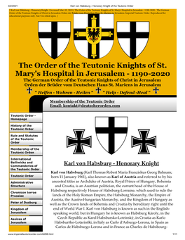 The Order of the Teutonic Knights of St. Mary's Hospital in Jerusalem