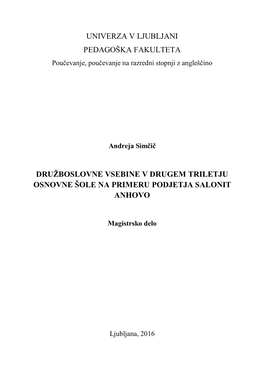 UNIVERZA V LJUBLJANI PEDAGOŠKA FAKULTETA Poučevanje, Poučevanje Na Razredni Stopnji Z Angleščino