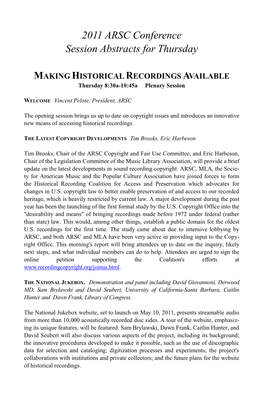 2011 ARSC Conference Session Abstracts for Thursday