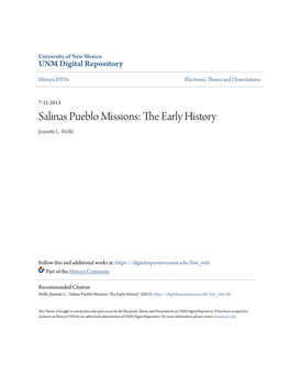 Salinas Pueblo Missions: the Early History." (2013)