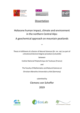 Holocene Human Impact, Climate and Environment in the Northern Central Alps: a Geochemical Approach on Mountain Peatlands