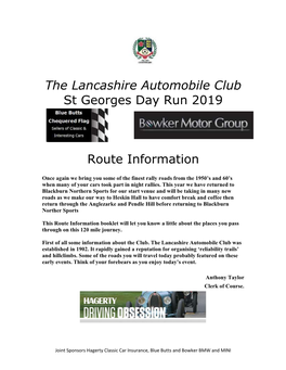 The Lancashire Automobile Club St Georges Day Run 2019 Route