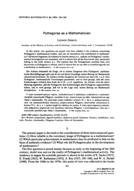 Pythagoras As a Mathematician