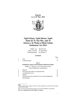 Ngāti Kōata, Ngāti Rārua, Ngāti Tama Ki Te Tau Ihu, and Te Ātiawa O Te Waka-A-Māui Claims Settlement Act 2014