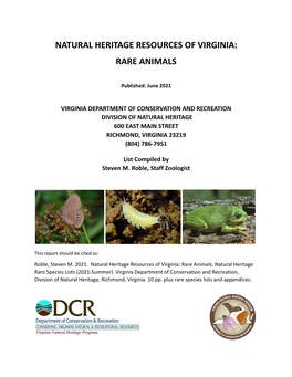 Natural Heritage Resources of Virginia: Rare Animals