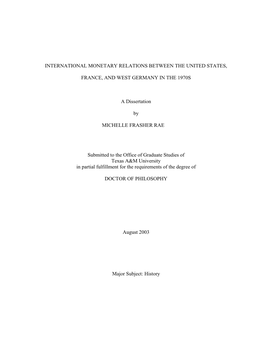 International Monetary Relations Between the United States