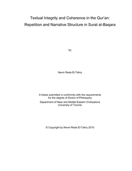 Repetition and Narrative Structure in Surat Al-Baqara