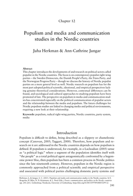 Populism and Media and Communication Studies in the Nordic Countries