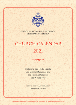 Church Calendar for 2021