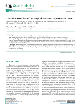 Historical Evolution of the Surgical Treatment of Pancreatic Cancer