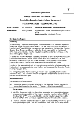 1 London Borough of Sutton Strategy Committee – 10Th February 2003