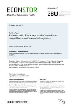 Air Transport in Africa: a Portrait of Capacity and Competition in Various Market Segments