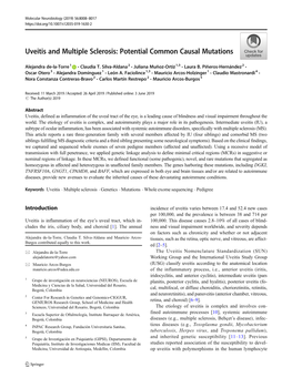 Uveitis and Multiple Sclerosis: Potential Common Causal Mutations