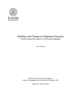 Stability and Change in Alignment Systems a Study of Agreement Patterns in Arawakan Languages