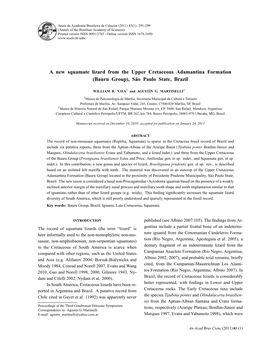 A New Squamate Lizard from the Upper Cretaceous Adamantina Formation (Bauru Group), São Paulo State, Brazil