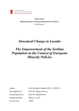 The Empowerment of the Sorbian Population in the Context of European Minority Policies