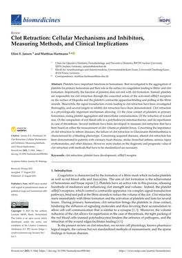 Clot Retraction: Cellular Mechanisms and Inhibitors, Measuring Methods, and Clinical Implications