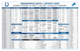 Indianapolis Colts Vs. Detroit Lions Sunday, August 13, 2017 • 1:30 P.M