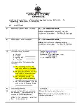 University Grants Commission Bahadur Shah Zafar Marg New Delhi-110 002