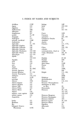 I. Index of Names and Subjects