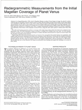 Radargrammetric Measurements from the Initial Magellan Coverage of Planet Venus Franz W