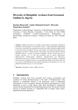 Diversity of Halophilic Archaea from Ezzemoul Sabkha in Algeria