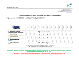 Harmonogram Wywozu Odpadów Dla Gminy Kochanowice