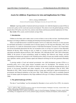 Assets for Children: Experiences in Asia and Implications for China