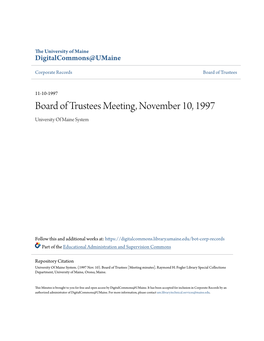 Board of Trustees Meeting, November 10, 1997 University of Maine System