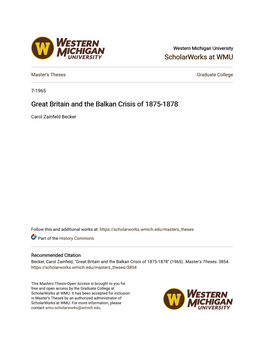 Great Britain and the Balkan Crisis of 1875-1878