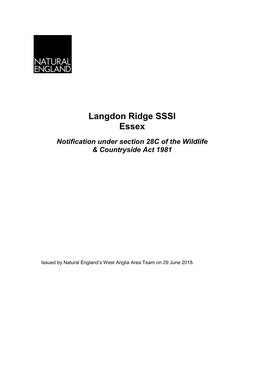 Langdon Ridge SSSI Notification Document Notified 29 June 2018