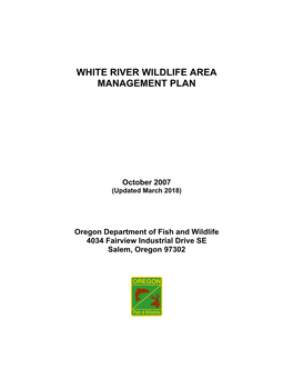 White River Wildlife Area Management Plan